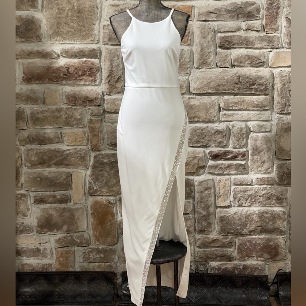 NWT BCX White Rhinestone Slit Gown Dress Small | Homecoming Cocktail Party